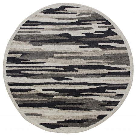 Palacedesigns 6 ft. Round Black & Gray Camouflage Area Rug PA3096199